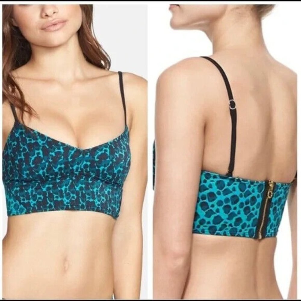 Marc by Marc Jacobs Cheetah Swim Bikini Top  Medium Teal Black - Picture 2 of 8